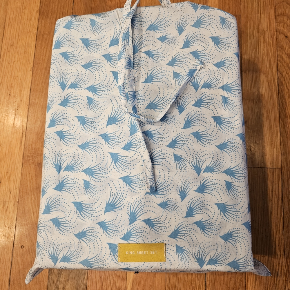 Anthropologie Blue and White King Sheet Set